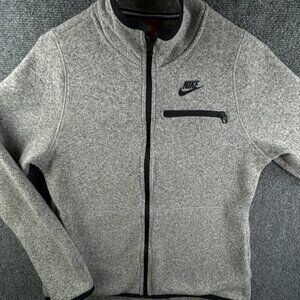 Nike Women Large Fleece Jacket Full Zip Pockets Logo Heather Gray Adult BLK Trim